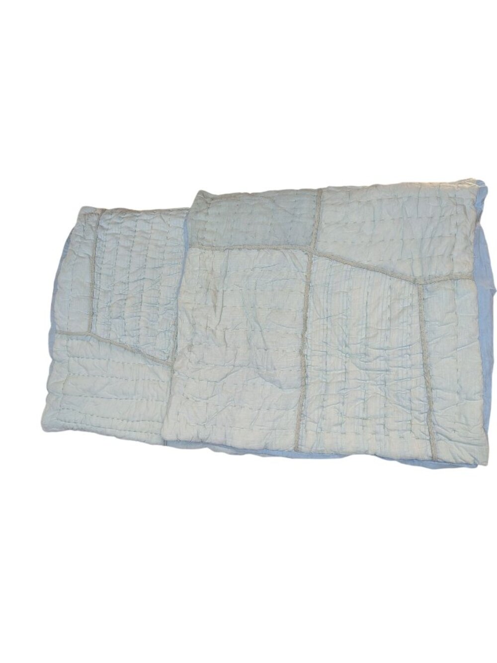 Anthropologie Patchwork Quilted Throw Pillow Covers 24"x24" Blue 100% Cotton Han